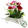 4022 - Цветочная композиция "Розы" 18см, в деревянной телеге 27,5х12,5см h9см, цвета микс (Китай)