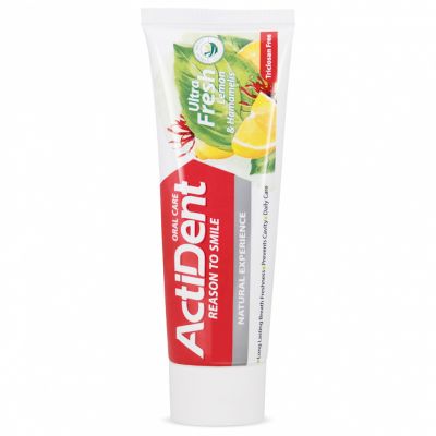 Зубная паста "Active" 100г, 5х4х17см, "Лимон и Гамаммелис" Ultra Fresh, без триклозана (Иран)