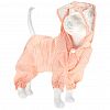 6081 - "Пэт тойс (Pet toys)" Одежда для собаки "Комбинезон" "Горошек" с капюшоном, прозрачный ПВХ козырек, на кнопках р-р XL, длина спинки 36см/обхват груди 50см/обхват шеи 38см, цвет-персиковый, плащевка (Китай)