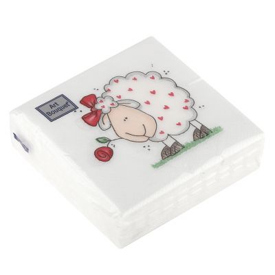 Салфетки бумажные "Art Bouquet" 20х20см, 2-х слойные, 30 штук в упаковке, 100% целлюлоза, "Влюбленная овечка" (Россия)
