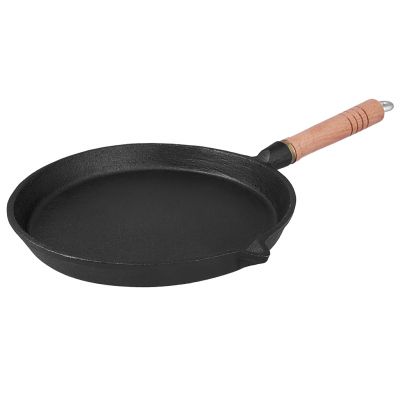 Сковорода чугунная д21,5см, h5см, длина 42см, деревянная ручка, "My Real Iron Cook" (Китай)