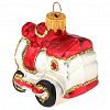 ФУ-66/2 - Елочная игрушка фигурка стеклянная "Паровозик" h8см, красный, ручная художественная роспись, подарочная упаковка (Россия)
