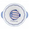 128576 - "Синий полосатик" Салатник фарфоровый 530мл, д14,8см, h6см, 2 ручки (длина 17,5см), волнистый край, отводка, белый (Китай)