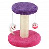 B105 - Когтеточка напольная "Фунтик" д19см, h22см, ДВП/искусственный мех (полиэстер), столбик с обмоткой из сизаля, полка д14,5см, игрушка-резинка "Белая мышь и бубенчик", цвета микс, в пакете (Китай)