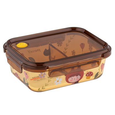 "Машины мечты" Ланч-бокс для продуктов (контейнер) стеклянный, 2 отделения, 950мл, 19,5х14,5см h6см, боросиликатное стекло, с деколью, цвет- медовый, прямоугольный, пластмассовая крышка с пароотводом, герметичная, с клипсами, с силиконовым уплотнител