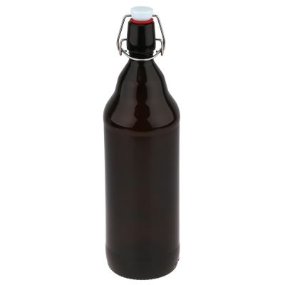 Бутылка стеклянная бугельная крышка "Дрозд" 1л, д9см, h31,5см, горло д2см, основание д7,8см, форма круглая, темная (Китай)