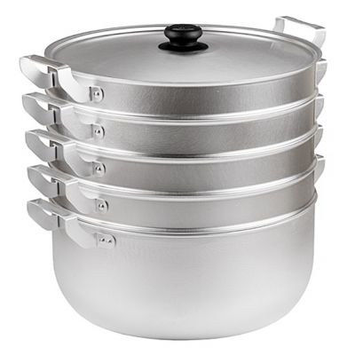 Манты-казан (мантоварка) алюминиевая 13л, д34см, h40см, s1,2-1,75мм, 4 сетки, с фланцем, матовый, металлическая крышка (Россия)