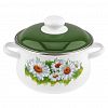1с45я - "Ромашки лето" Кастрюля эмалированная 2л, д17см, h12,5см, коническая форма, металлическая крышка, ободок из нержавеющей стали, белый (Россия)