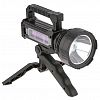 TY-838 - Фонарь ручной 20х9х10,8см, 4 режима свечения: максимальный; экономичный; сигнальный; боковой на панеле корпуса, две светодиодные лампы OSL/COB LED, съемный аккумулятор емкостью 1200 мАч, пластиковый корпус с ручкой, с подставкой, цвет - черный, с USB