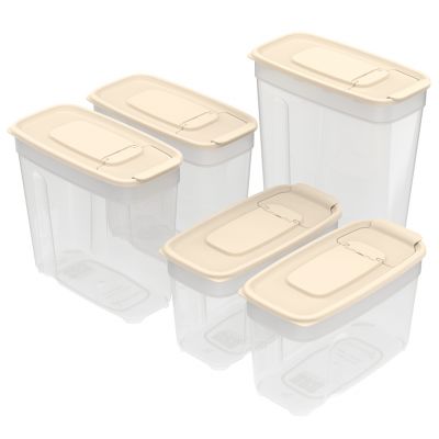 Контейнеров для сыпучих продуктов пластмассовый, набор 5 штук: 1л 2шт, 1,4л 2шт, 1,8л, полипропилен, слоновая кость (Россия)