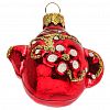 ФУ-161/4 - Елочная игрушка фигурка стеклянная "Чайник" h7см, красный, ручная художественная роспись, подарочная упаковка (Россия)