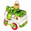ФУ-66/1 - Елочная игрушка фигурка стеклянная "Паровозик" h8см, зеленый, ручная художественная роспись, подарочная упаковка (Россия)