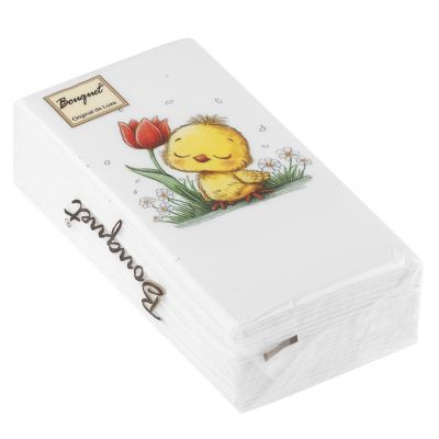 Салфетки бумажные "Bouquet Original de Luxe" 33х33см, 2-х слойные, 20 штук в упаковке, 100% целлюлоза, "Милый цыпленок" (Россия)