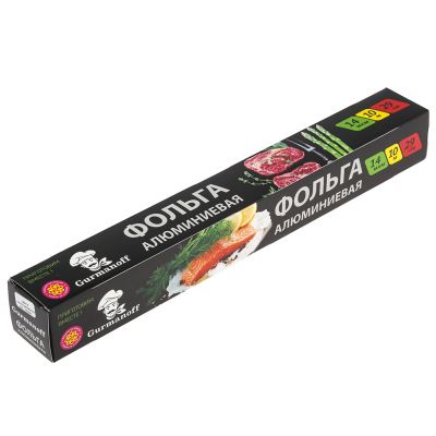 Фольга алюминиевая пищевая, ширина 29см, 10м, 14мкм, в коробке, "Gurmanoff" (Россия)
