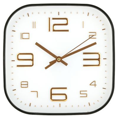 Часы настенные "Соната" 24,2х24,2х4см, циферблат белый; цифры арабские, золотой; корпус пластик, черный; в коробке (Китай)