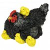 12225 - Скульптура-фигура для сада из полистоуна "Курица черная с цыплятами, маленькая" 16х19см (Россия)