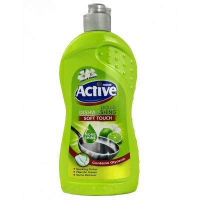 Гель для мытья посуды "Active" 500мл, 10х5,5х21см, концентрат, "Лайм и цветы", Green (Иран)