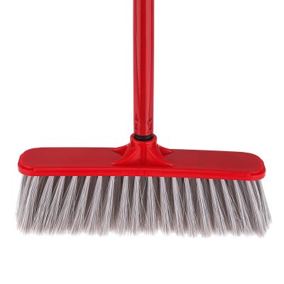 Щетка для пола пластмассовая "Хозяйка" 27х5,5см, ворс 7,5см, 6-и рядная, щетина средней жесткости, форма "прямоугольная", окрашенная металлическая рукоятка с резьбой 120см, пластмассовый наконечник с подвесом, красный (Китай)