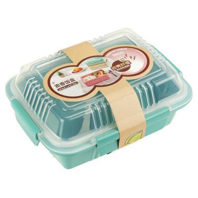 Ланч-бокс для продуктов пластмассовый "Эко дом" 20,5х15,5см h8,5см, 2 отделения 0,9л, с ложкой 13см, крышка прозрачная, с клипсами, с уплотнителем, цвета в ассортименте: бежевый, розовый, голубой (Китай) Пластик с добавлением пшеничных волокон.