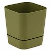5PL0783 - Горшок для цветов пластмассовый "Квадрат-Гранд," 2,7л, 15х15х15см, с поддоном, папоротник (Россия)