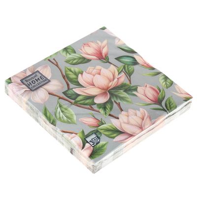 Салфетки бумажные "Bouquet Home Collection Classic" 33х33см, 3-х слойные, 20 штук в упаковке, 100% целлюлоза, "Цветущая магнолия" (Россия)