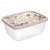 221160527/06 - Контейнер для продуктов пластмассовый 0,5л, 13,8х10,6х5,6см, прямоугольный, бежевый, с декором (Россия)
