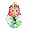 ФУП4-2430 - Елочная игрушка фигурка стеклянная "Расписная матрешка", h9,5см, ручная художественная роспись, подарочная упаковка (Россия)