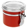 н/с - НЕСОРТ Банка для сыпучих продуктов из нержавеющей стали 0,5л, д10см, h7,5см, крышка акриловая с уплотнителем, с клипсой, цветной корпус, красный, в коробке (Китай) незначительные сколы эмали на корпусе, сколы на крышке. Товар возврату и обмену не под