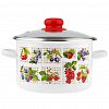1RD181S - "Вкус лета" Кастрюля эмалированная 3л, д20см, h12,5см, цилиндрическая форма, металлическая крышка с пластмассовой ручкой-кнопкой, ободок из нержавеющей стали, белый (Россия)