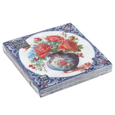 Салфетки бумажные "Bouquet Home Collection Classic" 33х33см, 3-х слойные, 20 штук в упаковке, 100% целлюлоза, "Ваза с розами" (Россия)