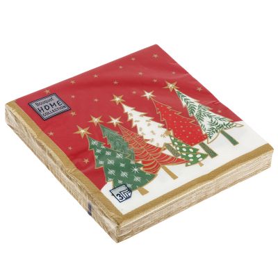 Салфетки бумажные "Bouquet Home Collection Classic" 33х33см, 3-х слойные, 20 штук в упаковке, 100% целлюлоза, "Елочки на красном" (Россия)