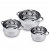 LK19SET1 - Набор кастрюль из нержавеющей стали "Бэлла" 3 штуки: 2,1л, 2,9л, 4л, s0,4см, дно s2,8см, стеклянная крышка, многослойное термоаккумулирующее дно, зеркальное внутреннее покрытие, внешнее покрытие матовое, цветная коробка, "Appetite" (Китай)