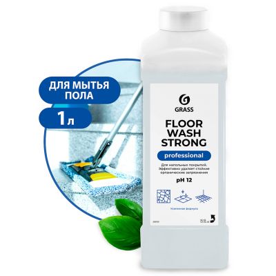 Средство для мытья пола щелочное "Floor wash strong" 1л, удаляет сложные загрязнения, "Grass" (Россия)