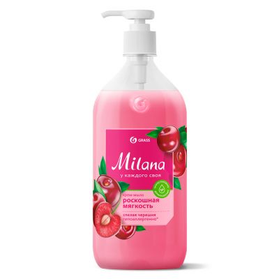 Мыло-крем жидкое "Milana" 1л, увлажняющее, с гипоаллергенным эффектом, дозатор, "Спелая черешня", "Grass" (Россия)