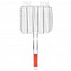 BQ-728 - Решетка для гриля из нержавеющей стали 31х26х6см, общая длина 64см, ручка с деревянной вставкой, высокий борт (Китай)