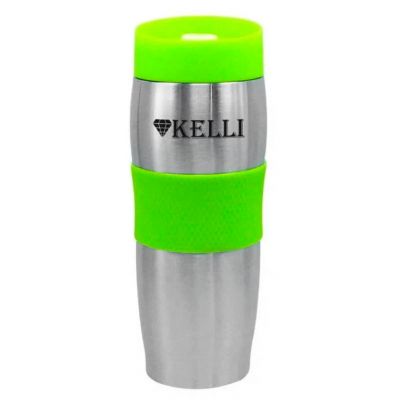 Термокружка из нержавеющей стали 0,4л "Kelli", прорезиненная вставка, двойные стенки, вакуумная технология, зеленый (Китай)