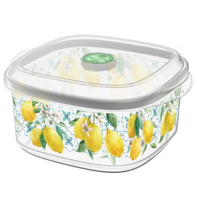 Контейнер для продуктов пластмассовый "Сицилийский лимон" 1,6л, 19,3х16,9х9,5см, с клапаном, полипропилен, бесцветный, подходит для СВЧ (Россия)