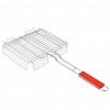 BQ-728 - Решетка для гриля из нержавеющей стали 31х26х6см, общая длина 64см, ручка с деревянной вставкой, высокий борт (Китай)