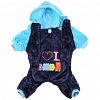 6070 - "Пэт тойс (Pet toys)" Одежда для собаки "Комбинезон" "I ♥ Mama/Papa" с капюшоном, с принтом, на кнопках, р-р L 38-42см, длина спинки 30см/обхват груди 42см/обхват шеи 32см, цвет-синий с голубым, плюш (100% полиэстер) (Китай)
