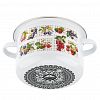 1RD161S - "Вкус лета" Кастрюля эмалированная 2л, д18см, h11,5см, цилиндрическая форма, стеклянная крышка с пластмассовой ручкой-кнопкой, ободок из нержавеющей стали, глубокая, белый (Россия)