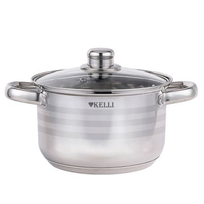 Кастрюля из нержавеющей стали "Kelli" 4,5л, д22см, h13,5см капсульное дно, зеркальная и матовая полировка стеклянная крышка с паровыпуском, термостойкая клепаная ручка (Китай) Подходит для всех видов плит.