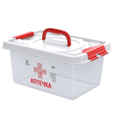 Контейнер-аптечка для хранения пластмассовый 8л, 35,9х24,2х16,6см, ручки-клипса, полипропилен, прозрачный (Россия)