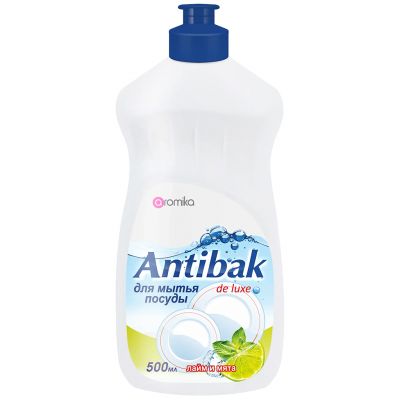 Средство для мытья посуды "Antibak de Luxe" 0,5л, 9х5х20см, лайм и мята (Казахстан)