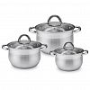 LK19SET2 - Набор кастрюль из нержавеющей стали "Бэлла" 3 штуки: 2,9л, 4л, 6,5л, s0,4см, дно s2,8см, стеклянная крышка, многослойное термоаккумулирующее дно, зеркальное внутреннее покрытие, внешнее покрытие матовое, цветная коробка, "Appetite" (Китай)