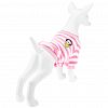 6050 - "Пэт тойс (Pet toys)" Одежда для собаки "Толстовка на меху" "Полосатик" с принтом, р-р M, длина спинки 28см/обхват груди 34см/обхват шеи 24см, цвет-розово-белый, искусственный мех (100% полиэстер) (Китай)