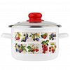 1RD161S - "Вкус лета" Кастрюля эмалированная 2л, д18см, h11,5см, цилиндрическая форма, стеклянная крышка с пластмассовой ручкой-кнопкой, ободок из нержавеющей стали, глубокая, белый (Россия)