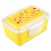 9010 - Ланч-бокс для продуктов пластмассовый "Офисный обед" 18,5х14,5см h10см, 2 уровня: 0,5л 17,7х11,8см h3,5см; 0,7л, 17х11,2см h5см, с ложкой 13,5см, крышка прозрачная, с клипсами, с уплотнителем, матовый пластик, цвета в ассортименте: фуксия, синий, жел