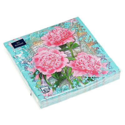 Салфетки бумажные "Art Bouquet" 33х33см, 3-х слойные, 20 штук в упаковке, 100% целлюлоза, "Пионы" (Россия)
