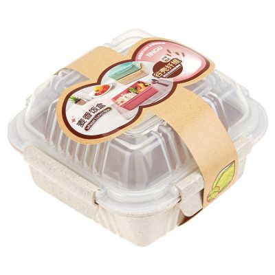 Ланч-бокс для продуктов пластмассовый "Эко дом" 0,55л, 14х14см h8,5см, с ложкой 13см, крышка прозрачная, с клипсами, с уплотнителем, цвета в ассортименте: бежевый, розовый, голубой (Китай) Пластик с добавлением пшеничных волокон.