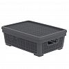 АП 478 - Корзина для хранения пластмассовая "Лен" 11л, 40х28,4х13,7см, с крышкой, полипропилен, графит (Россия)